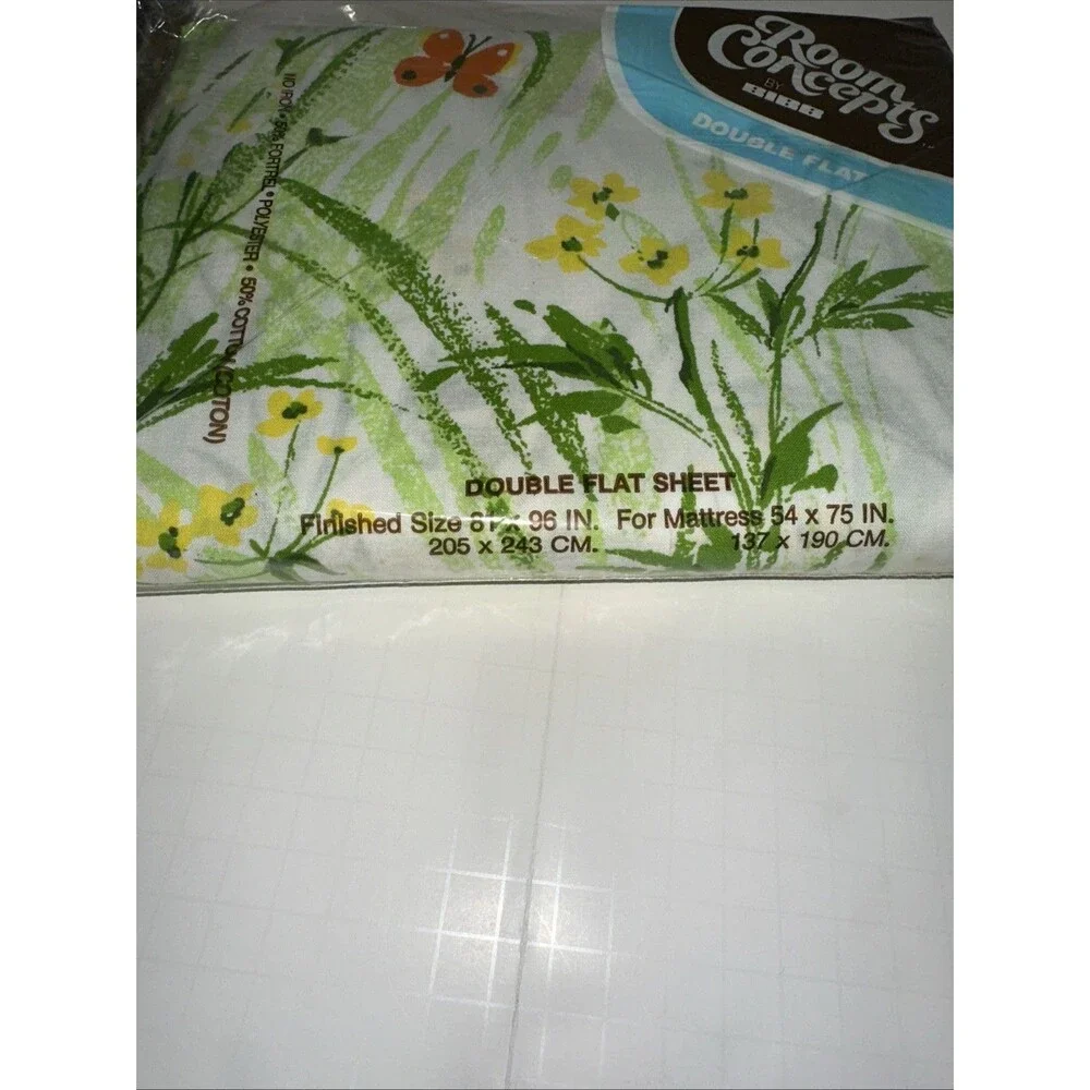 Vintage Room Concepts Bibb Spring Meadow Butterflies Flowers Double Flat Sheet